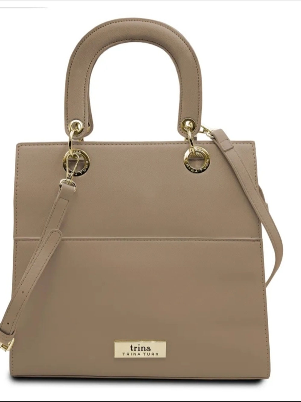 Trina Turk Taupe Top-Handle Satchel with Gold Hardware